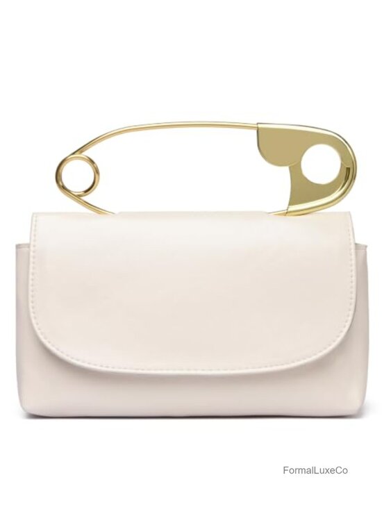 Handbags - Evening Clutch Gold Pin Handle Crossbody Purse Vegan Leather